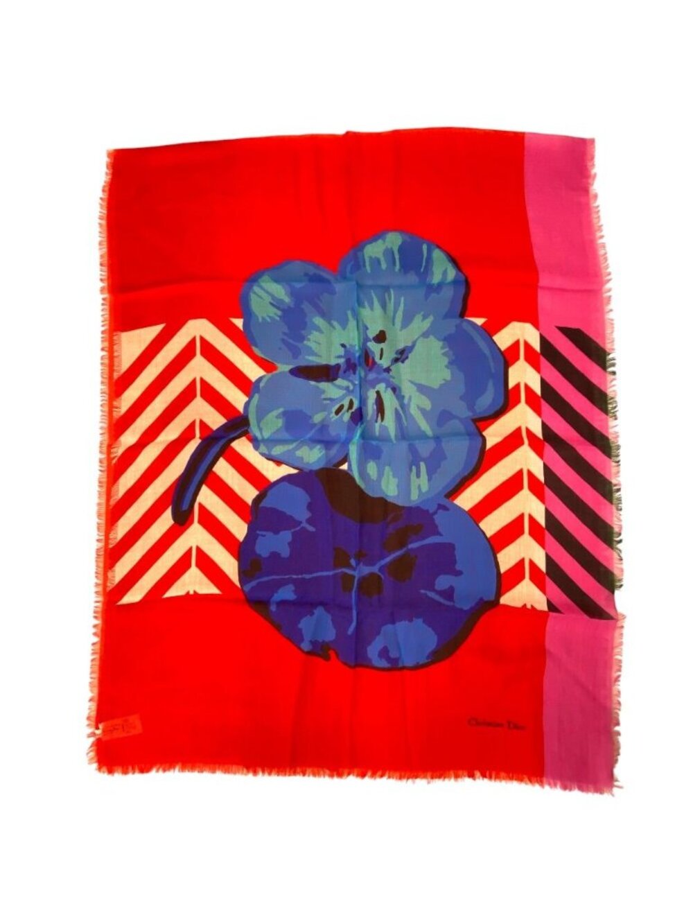 Dior Scarf Shawl Large Flower Red Cashmere Coordination Arrangement Neck Cover - Picture 2 of 10